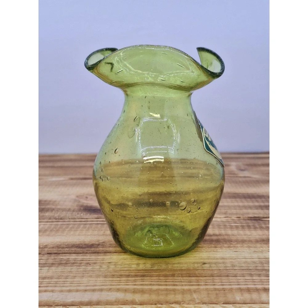 Hand Blown at Jamestown Virginia‎ Green Bubble Glass Pitcher 3